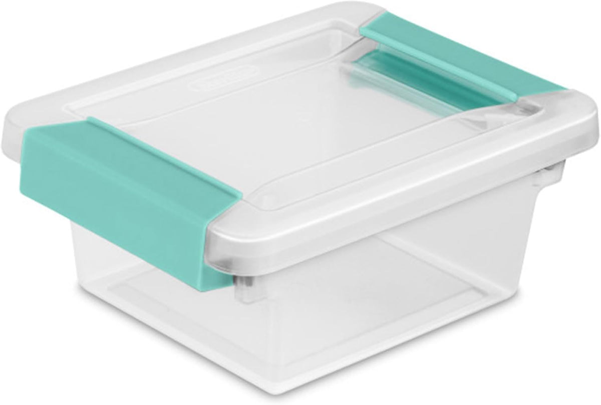 Sterilite Deep Clip Box, Stackable Small Storage Bin with Latching Lid, Plastic Container to Organize Paper, Office, Home, Clear Base and Lid, (Pack of 4)