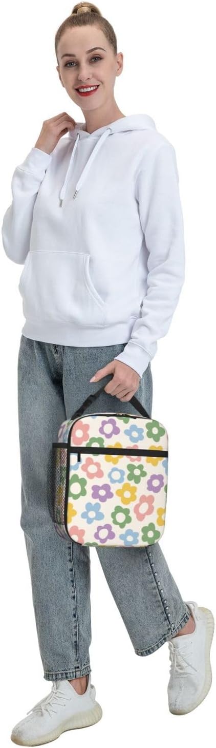 70s Retro Mushroom Floral Insulated Lunch Bag Reusable Cooler Lunch Box Portable Leakproof Thermal Container Tote Bags for Girls Boys School Travel