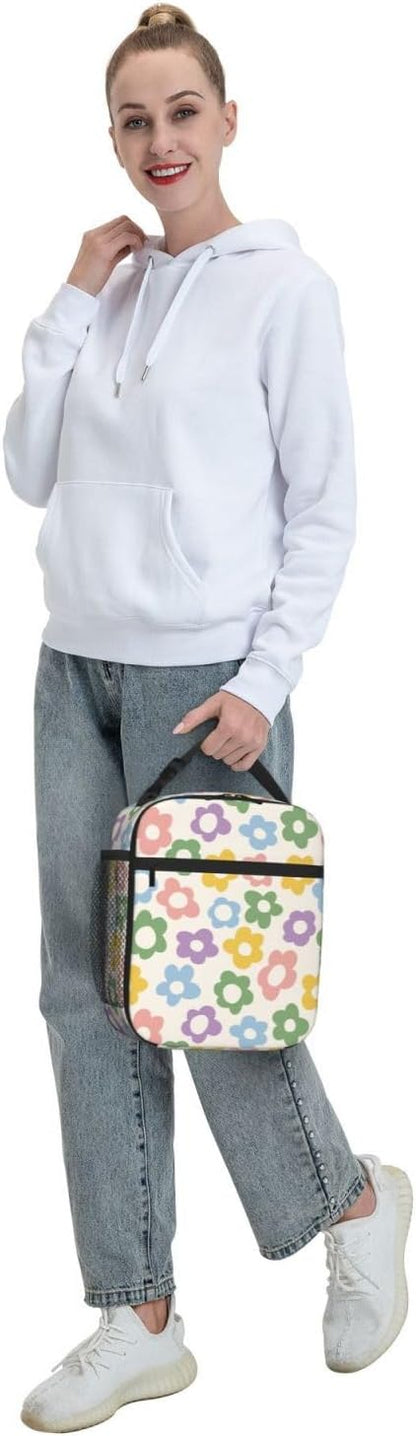 70s Retro Mushroom Floral Insulated Lunch Bag Reusable Cooler Lunch Box Portable Leakproof Thermal Container Tote Bags for Girls Boys School Travel