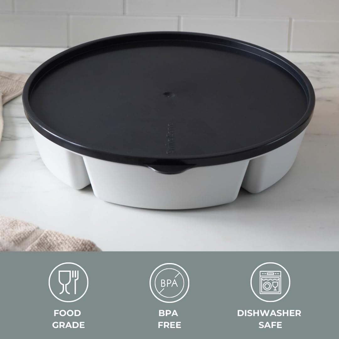 Heavy-Duty Divided Serving Tray with Leakproof Lid-6 Divided Compartments to Serve & Store Food, Snacks, Fruit Tray, Veggie Platter - 100% Made In USA by TEGRIWARE (Arctic Blueberry)