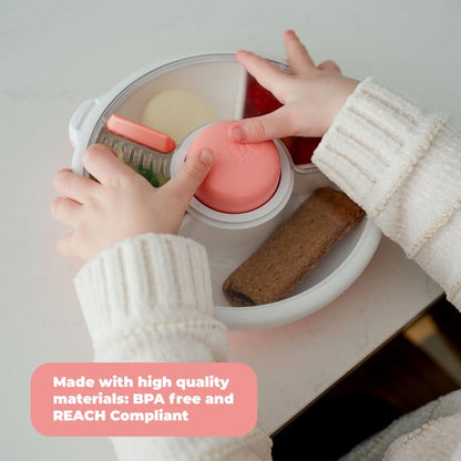GoBe Kids Small Snack Spinner Flip Bundle with Hand Strap and Sticker Sheet - Reusable Snack Container with 5 Compartment Dispenser and Lid | BPA/PVC Free | Dishwasher Safe | No Spill- Mint Green