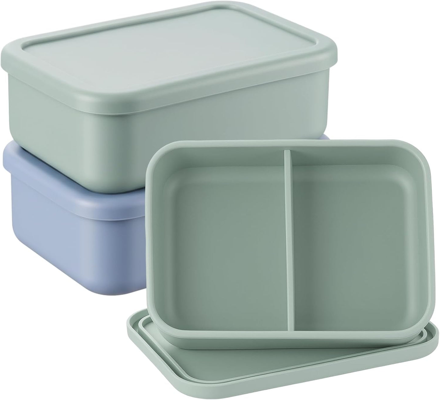 Layhit 4 Pcs Silicone Bento Box for Adults, 27 oz Bento Lunch Container Reusable 3 Compartment Lunchable Food Container for Women Men, Leak Proof Microwave Dishwasher Freezer Safe (Cool Colors)
