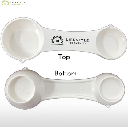 All In One Measuring Spoon Pack of 2 Includes 1 Tbsp 1 Tsp 1/2 Tsp 1/4 Tsp Measures Plastic Measuring Spoons Use for Dry Ingredients or Liquids Durable Rugged Dishwasher Safe Made in USA