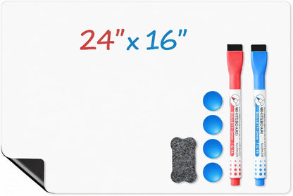 Magnetic Whiteboard for Fridge, 20" x 13" Dry Erase Board Set with Markers & Eraser, Strong Magnet & Stain-Resistant Surface, Fridge Calendar for Notes, Grocery List, Meal Planning & Family Schedule