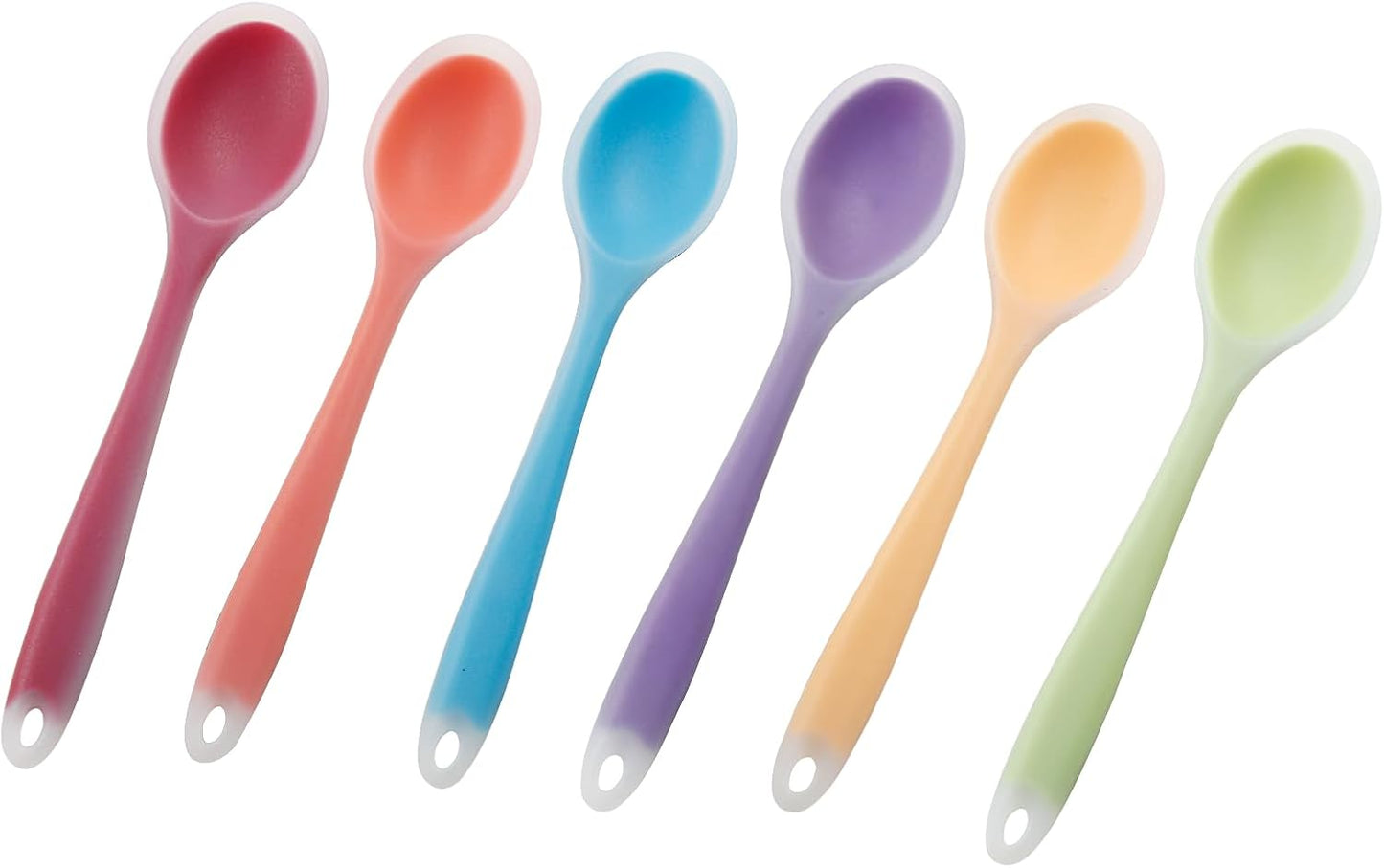 Jiozermi 6 Pcs Small Silicone Spoons for Cooking, Heat Resistant Kitchen Utensils, Cooking Kitchen Spoon for Mixing Baking, Transparent Red, Green, Yellow, Purple, Orange, Blue