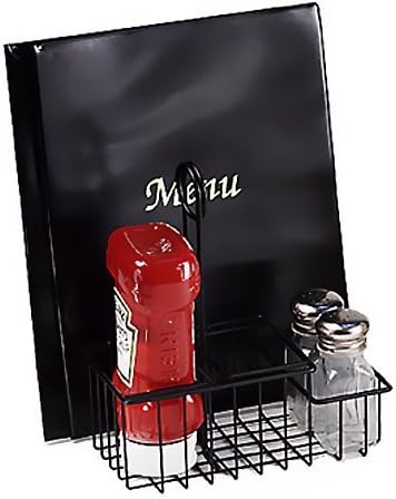 G.E.T. 4-31698 Black Metal Three Compartment Condiment Caddy with Menu Iron Powder Coated Table Caddies Collection