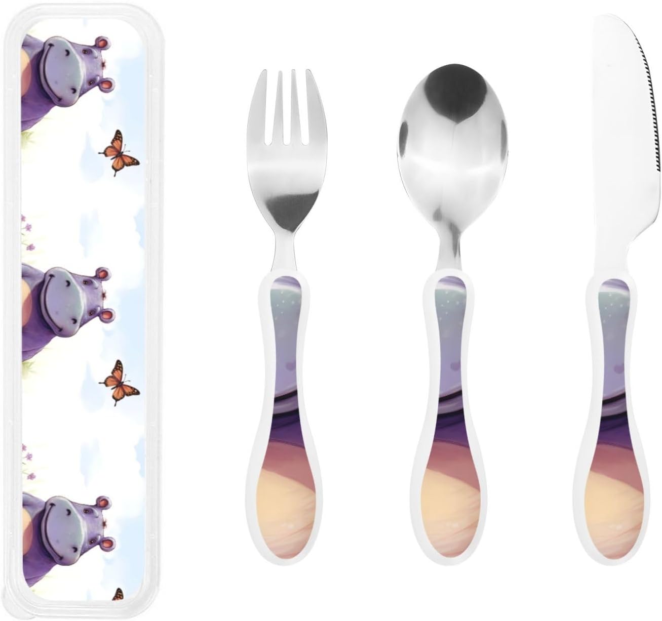 3-Piece Kids Silverware Set With Storage Case, Stainless Steel Reusable Children Safe Knife Spoon Fork Set Grim Reaper Children Flatware Set For Kids Lunch Box
