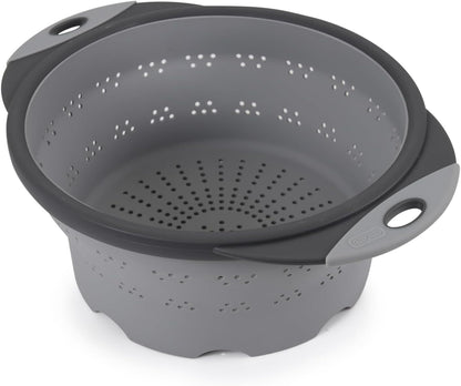 Dexas 10" Collapsible Silicone Colander in Cream, Kitchen Strainer with Handles, 15.1 Cup Capacity | BPA-Free, Heat-Resistant, Space-Saving Kitchen Tool