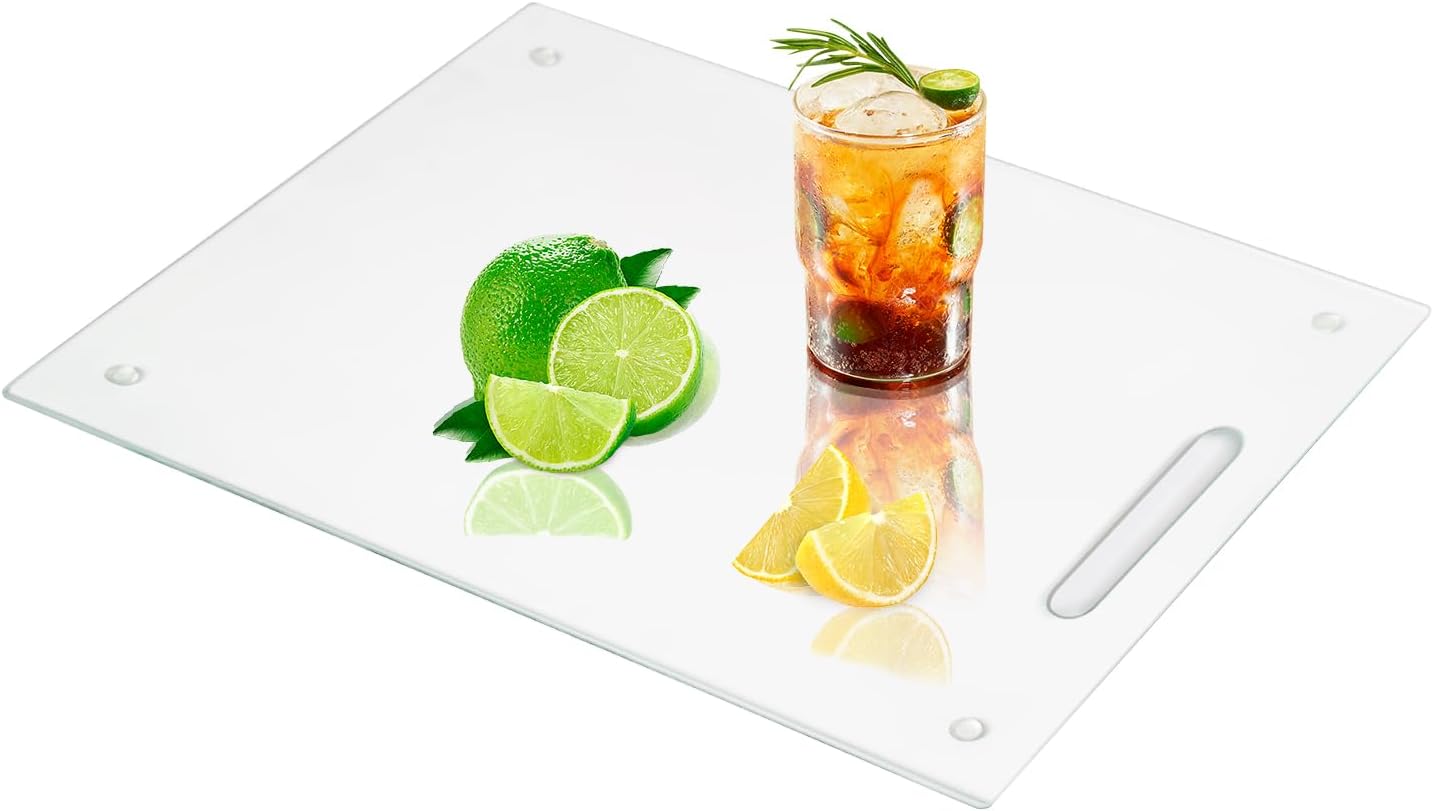 Tempered Glass Cutting Boards for Kitchen, Set of 2 Gold Glass Chopping Boards, 16"x12" & 12"x8" Cutting Boards With NonSlip Feet, Scratch Resistant, Heat Resistant, Easy to Clean