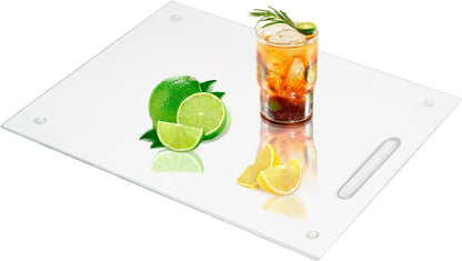 JAMBALAY Tempered Glass Cutting Boards for Kitchen, 16"x12" Clear Glass Cutting Board Set, 2Pcs Chopping Board with Rubber Non Slip Feet, Heat Resistant, Shatter Resistant, Dishwasher Safe