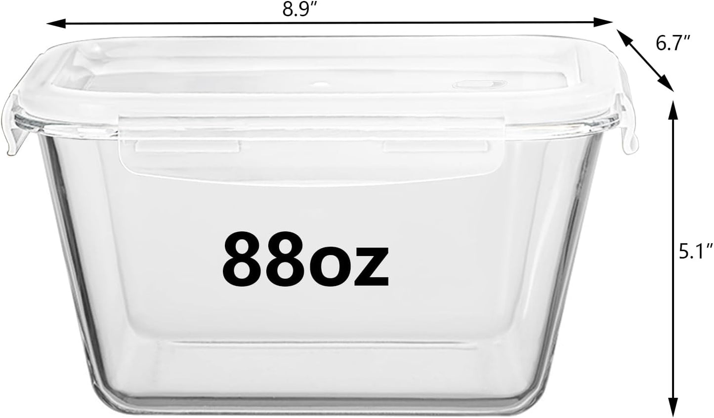 88Oz 2-Piece Large Glass Food Storage Containers - Family Size Set with Locking Lids, BPA-Free & Leak-Proof - Microwave & Oven Safe for Baking, Meal Prep & Leftovers