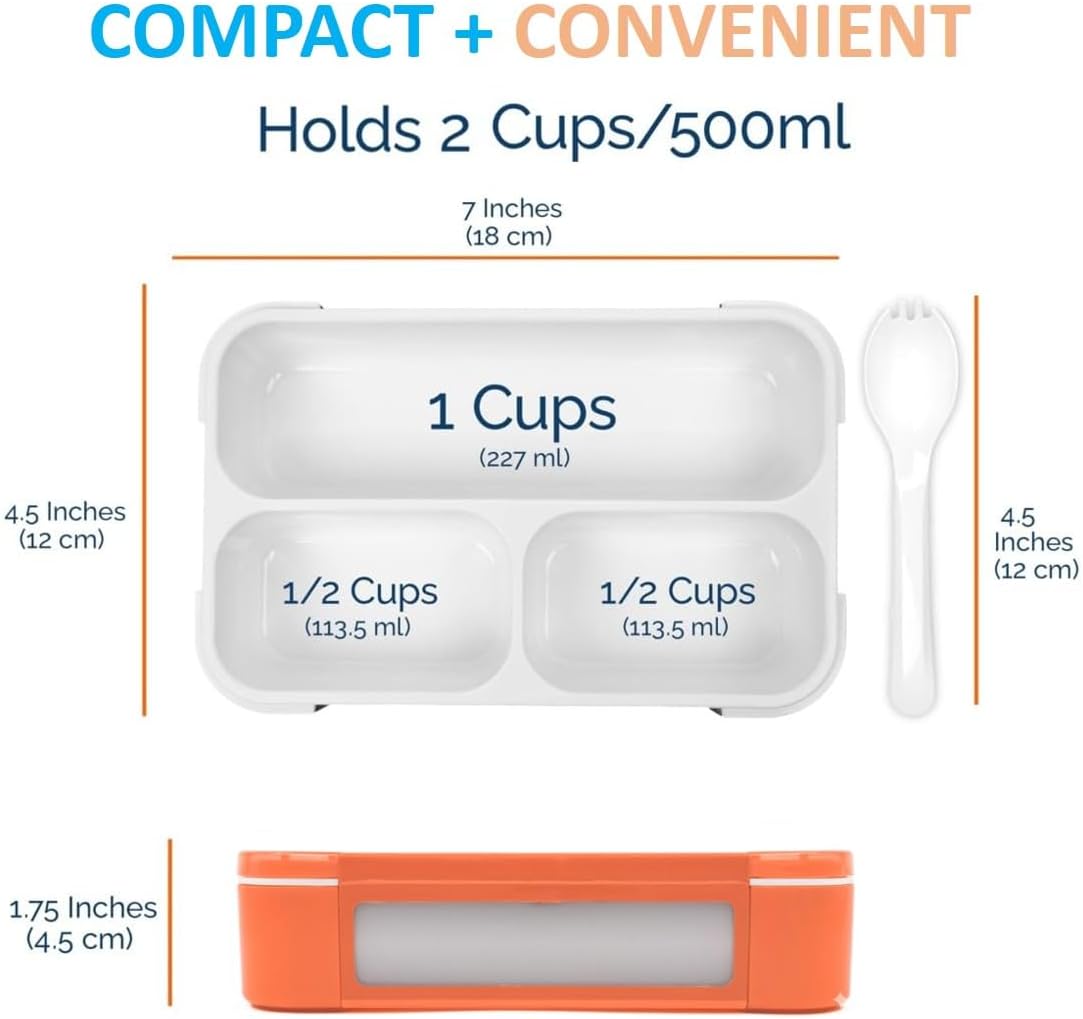 Small Snack Containers for Kids Toddlers - 3 Compartments (Set of 2) - Leak-Proof Reusable Boxes with Lids - BPA-Free Plastic Mini Bento Lunch Box - Holds 2 Cups Capacity (Pastel Blue+Teal Sparkle)