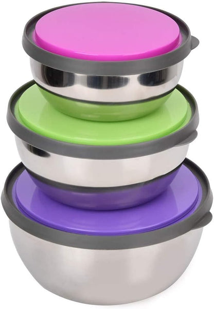 3PCS Mixing Bowls with Lids Set, Seal Bowl Food Storage Box Mixing Bowls Kitchen Tool for Food Prep Fridge Storage (3 Sizes)