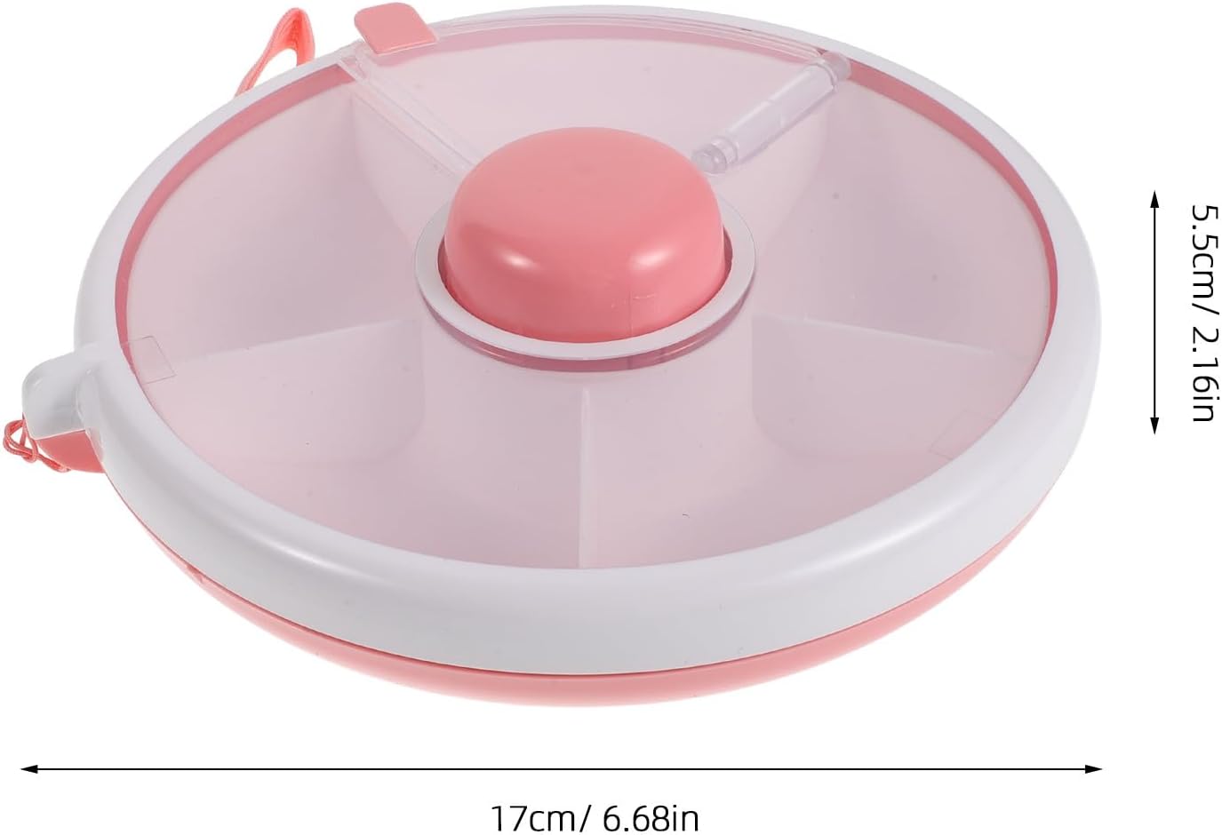 Compartmentalized Snack Tray with Lid, Portable Rotating Kids Snack Container for Dry Fruits, Candies, Crackers, Great for Picnics, Travel, Parties Pink