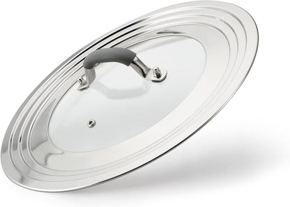 Universal Pans Pots Lid Cover Fit All 8.25 Inch to 12 Inch Pots/Pans/Woks Stainless Steel and Glass Lid with Heat Resistant Knob, Black