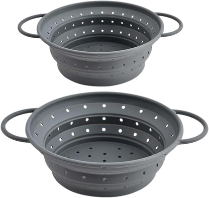 Collapsible Silicone Colander with Handles, Round Strainer with Stainless Steel Rim, Space Saving Kitchen Tool for Fruits & Vegetables,BPA-Free,Heat-Resistant Pasta Drainer(White, L)
