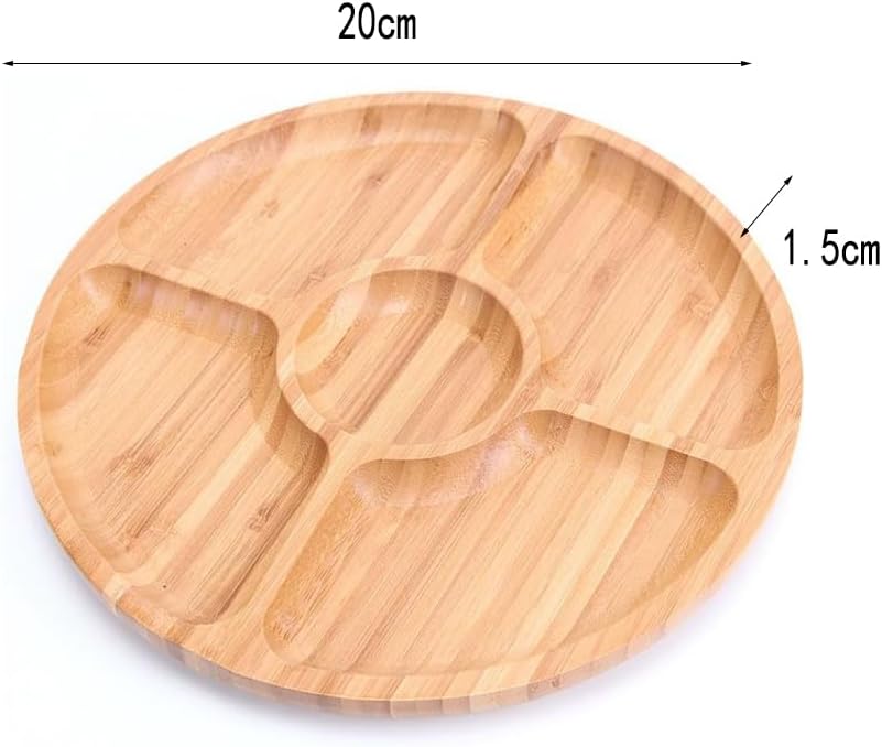 Bamboo Plates Bamboo Tray 5 Compartments Party Platter Fruit platters Snack Tray Candy Tray for Serving Dishes, Serving Platters, Chip and Dip Tray