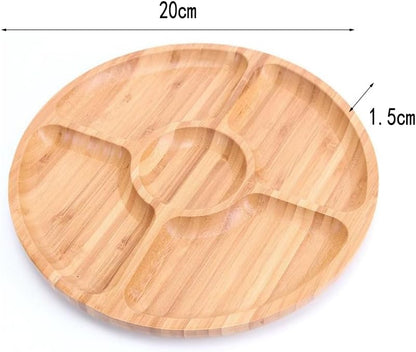 Bamboo Plates Bamboo Tray 5 Compartments Party Platter Fruit platters Snack Tray Candy Tray for Serving Dishes, Serving Platters, Chip and Dip Tray