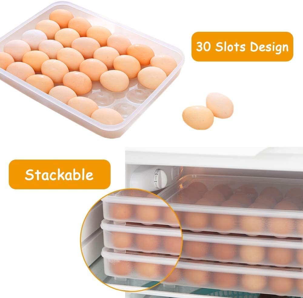 Covered Egg Holder for Refrigerator,30 Deviled Egg Tray with Lid,Plastic Egg Containers,Fridge Egg Dispenser Egg Storage Box