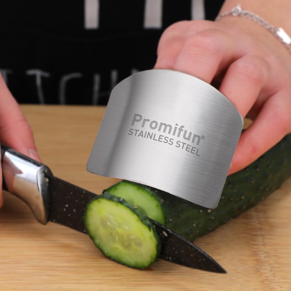 Promifun Finger Guards for Cutting, 8 Pcs Stainless Steel Finger Protector for Cutting Food, Knife Guard, Chopping Protector for Dicing and Slicing in Kitchens