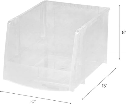 IRIS USA Clear Plastic Stackable Storage Bins, Large- 8 Pack, Open Front Fridge Pantry Kitchen Closet Cabinet Bathroom Organizer Basket for Organizing Snack, Cans, Office Supplies, and Coffee Pods