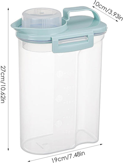 5.5lbs Clear Food Dispenser Container - Airtight Rice Storage Barrel With Handle And Dustproof Measuring Cup, Large Capacity Bin For Soybeans, Grains, Oats, Flour, Lentils, Pasta, Pet Food