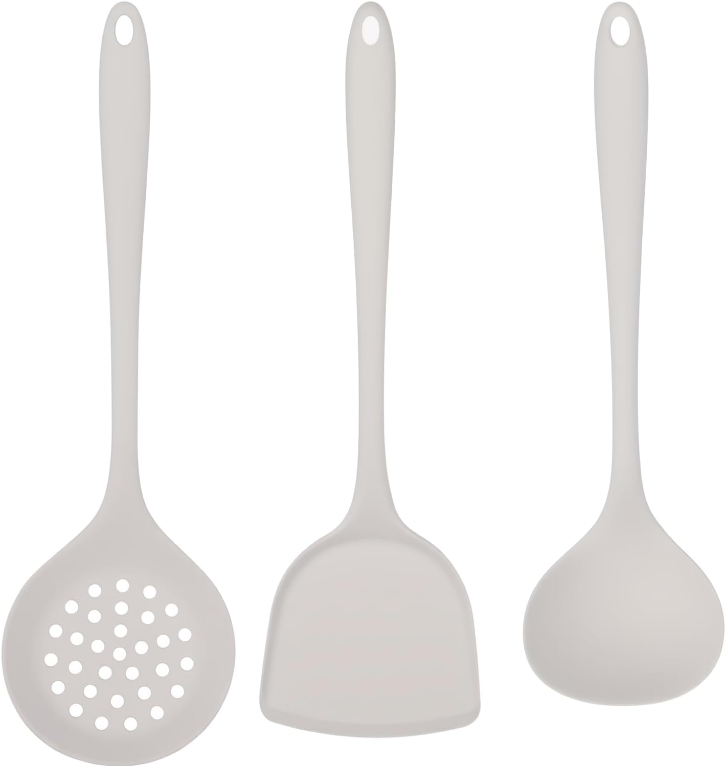 Silicone Kitchen Utensil Set - 3 Piece Cooking Tools (Spatula, Soup Ladle, Slotted Spoon) - Heat Resistant, Non-Scratch, Food Grade Silicone for Non-Stick Pots & Pans (White - 3 Pcs)