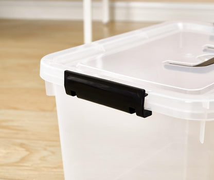6 Quart Stackable Plastic Storage Bins with Lids, 6 Pack Clear Black Small Organizer Boxes with Latches for Bathroom, Pantry, Office Desk and Small Item Storage