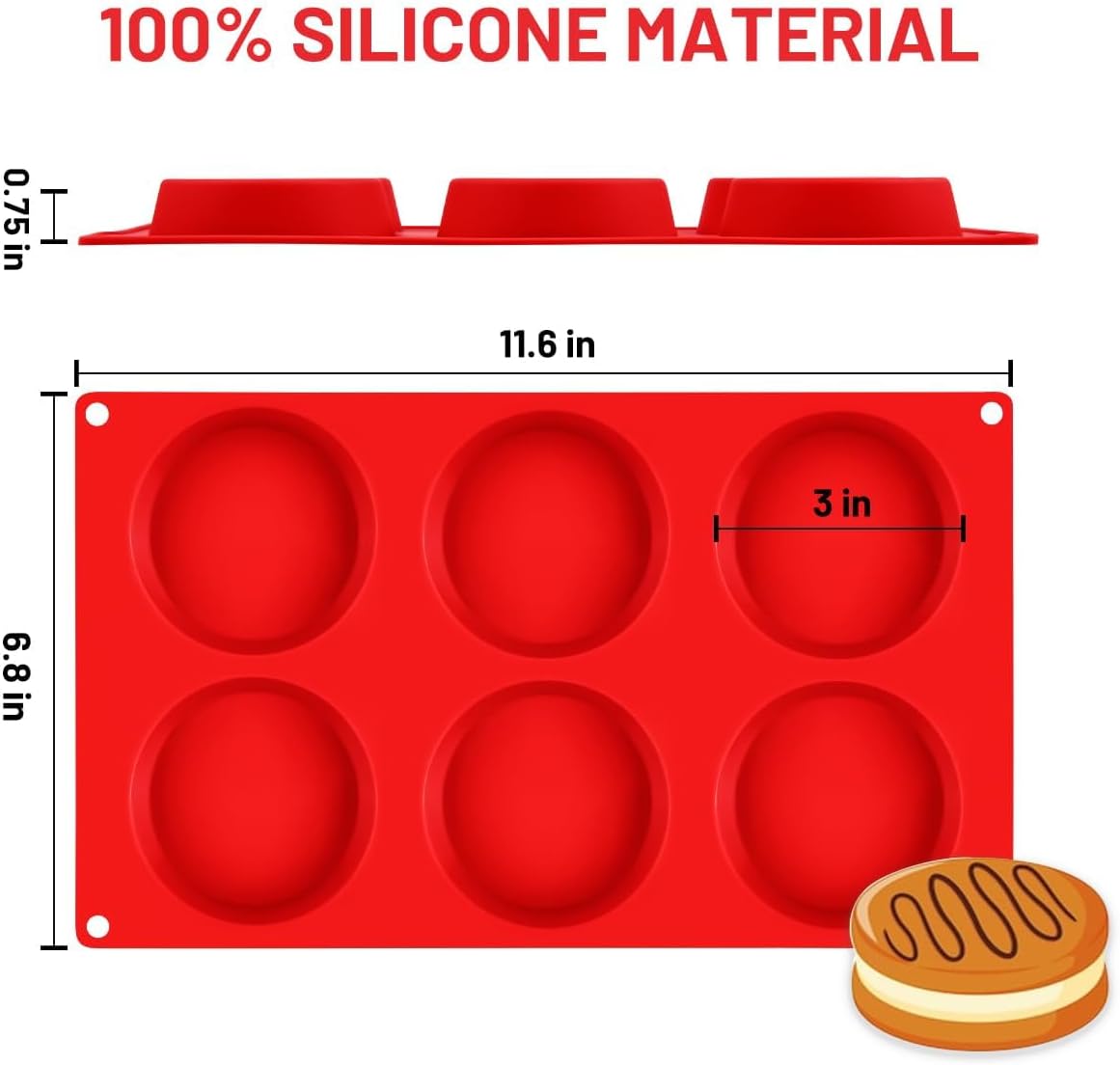 CAKETIME Muffin Top Pan, Silicone Egg Molds for Breakfast Sandwiches 3 Inch Round Baking Pan for Oven English Muffins, Whoopie Pies, Corn Bread, Egg bites, Tarts 3 Pack Confetti