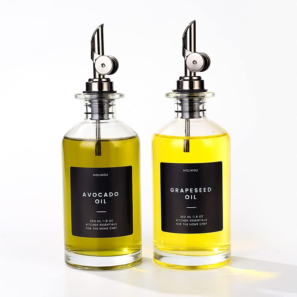 Molimoli - Premium Olive Oil Dispenser Bottles for Kitchen with Pourer - Oil and Vinegar Dispenser Set, Glass Dispenser for Kitchen, Dispenser Bottle of 350ml