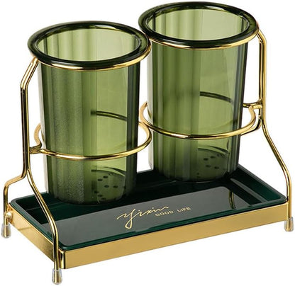 Dxcaicc 2-Piece Tableware Caddy with Metal Rack, Flatware Caddy and Cutlery Storage Organizer for Kitchen and Table