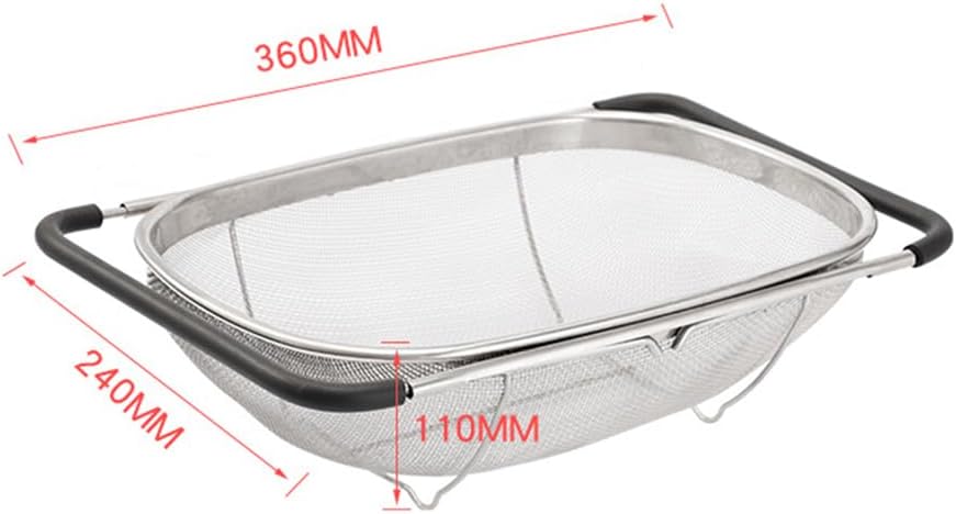 Expandable Over Sink Colander, Stainless Steel Mesh Strainer Basket with Extendable Handles, Kitchen Sink Colander for Washing Fruits, Vegetables, Pasta & Food Draining