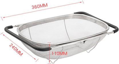 Expandable Over Sink Colander, Stainless Steel Mesh Strainer Basket with Extendable Handles, Kitchen Sink Colander for Washing Fruits, Vegetables, Pasta & Food Draining