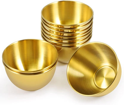 10 Pack 3.3inch Stainless Steel Sauce Dishes Mini Individual Saucers Bowl Round Seasoning Dishes Sushi Dipping Bowl Appetizer Plates, Sliver