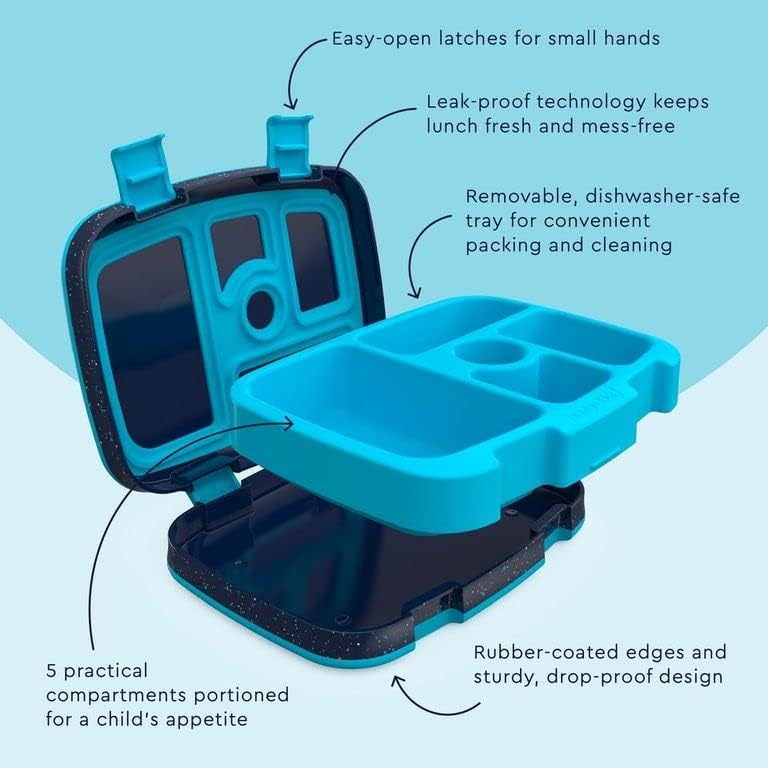 Bentgo Kids Bento-Style 5-Compartment Leak-Proof Lunch Box - Ideal Portion Sizes for Ages 3 to 7 - Durable, Drop-Proof, Dishwasher Safe, PFAS & BPA-Free & Made with Food-Safe Materials (Purple)