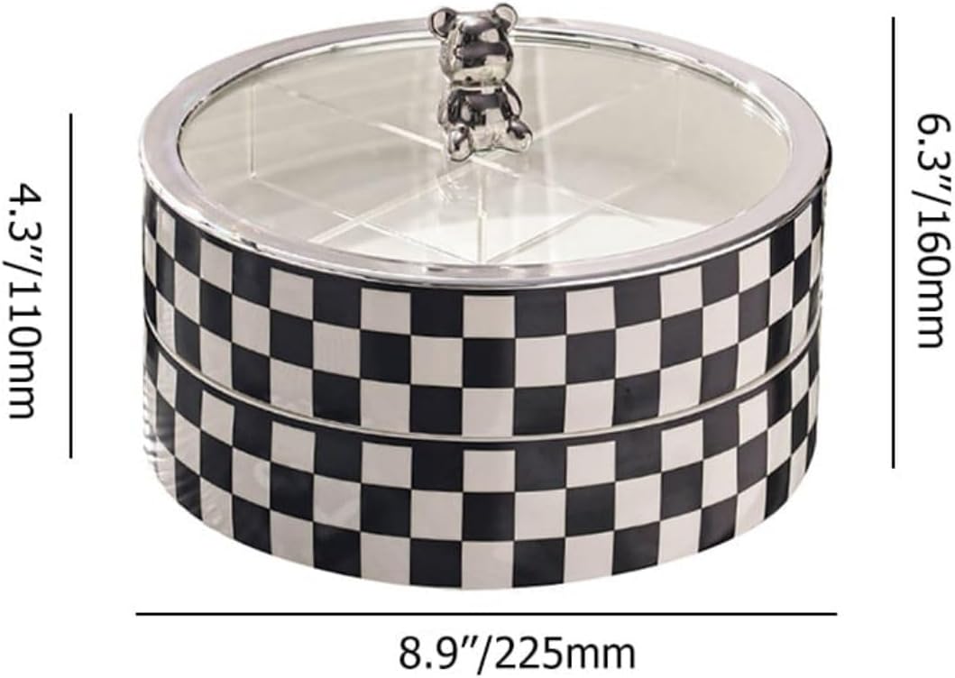 Homary Modern 8.9″ 2-Tier Divided Snack Tray with Lid – Checkerboard Serving Tray & Food Storage Container for Cheese, Party Snacks
