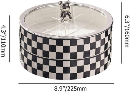 Homary Modern 8.9″ 2-Tier Divided Snack Tray with Lid – Checkerboard Serving Tray & Food Storage Container for Cheese, Party Snacks