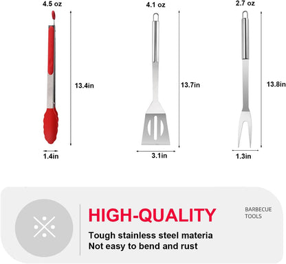 BBQ Grill Tool Set BBQ Accessories, Stainless Steel Grill Tools Grilling Accessories Grill Set Barbecue Grill Accessories for Outdoor Grill, Grill Utensils Grilling Tools Grilling Gifts for Men (3PCS)