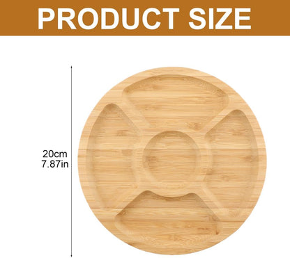 Divided Serving Tray, Bamboo Appetizer Party Platter with 5 Compartments For Serving Dishes, Serving Platters, Chip And Dip Tray, Veggie Tray, Or Taco, Round(8")