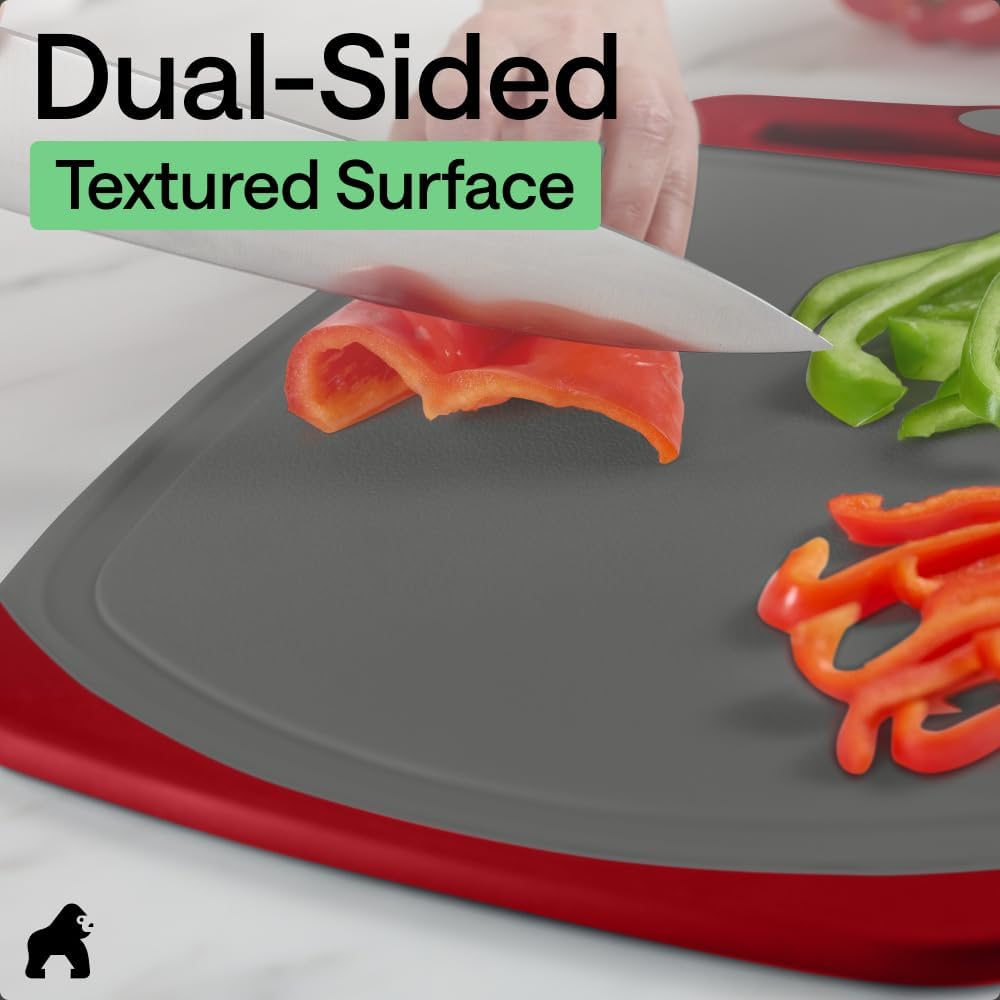 GORILLA GRIP BPA-Free Reversible Kitchen Cutting Board Set of 3, US Designed, Nonporous, Juice Grooves Catch Liquid, Slip Resistant Border, Dishwasher Safe, Durable Large Food Chopping Boards, Black