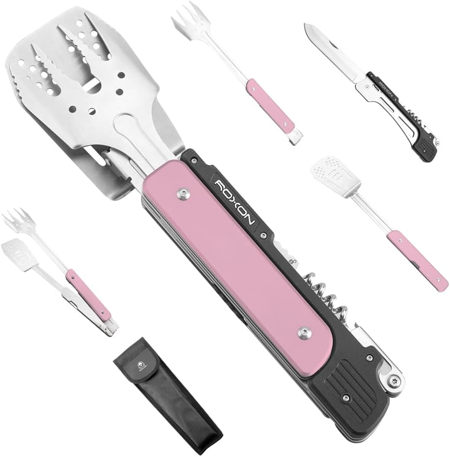 ROXON 6-in-1 Folding Grill Utensils Set, 14" BBQ Tools for Camping S601