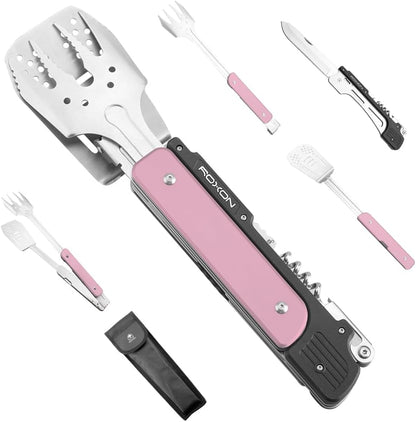 ROXON 6-in-1 Folding Grill Utensils Set, 14" BBQ Tools for Camping S601