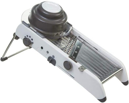 PL8 Professional Mandoline - Versatile Slicer with Adjustable Straight, Waffle, and Julienne Blades, Extra-Wide Stainless Steel Deck, Safety Hand Guard, Non-Skid Feet, and Space-Saving Design