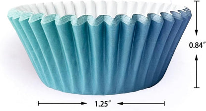 qiqee 300PCS Mini Gradient Cupcake Liners Cupcake Cups 6 Designs Blue Gradient Cupcake Papers Baking Cups Cupcake Wrappers (Small Size)