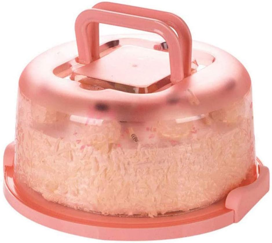 HEEPDD Pink Portable Cake Carrier with Handle and Lid, 8 Inch Cake Container Box for Transport, Storage of Pies, Cupcakes, and Baked Goods
