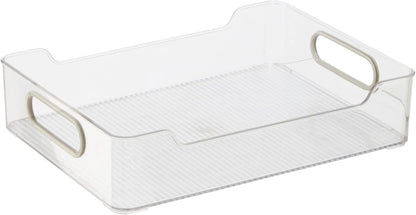 Oggi Cabinet/Drawer Storage Bin - 14" x 5" (Set of 6), Clear/Gray, Ideal for Kitchen Organization, Pantry Storage, Fridge Organizing