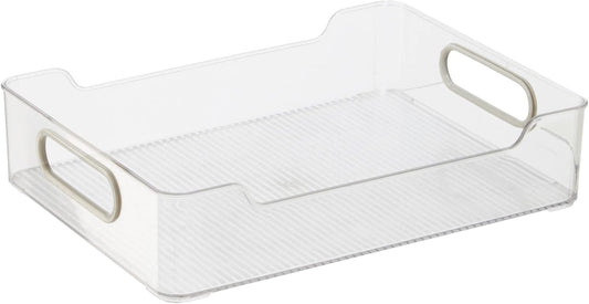 Oggi Cabinet/Drawer Storage Bin - 14" x 5" (Set of 6), Clear/Gray, Ideal for Kitchen Organization, Pantry Storage, Fridge Organizing