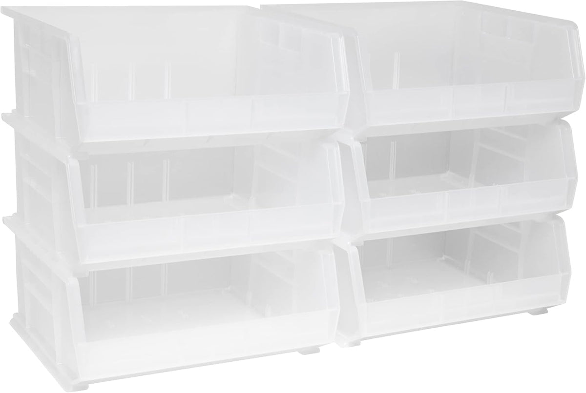 Akro-Mils 30250 AkroBins Plastic Storage Bins, Space-Saving Stackable Bins for Garage, Pantry, Craft Organization, 15" x 16" x 7", Black, 6-Pack