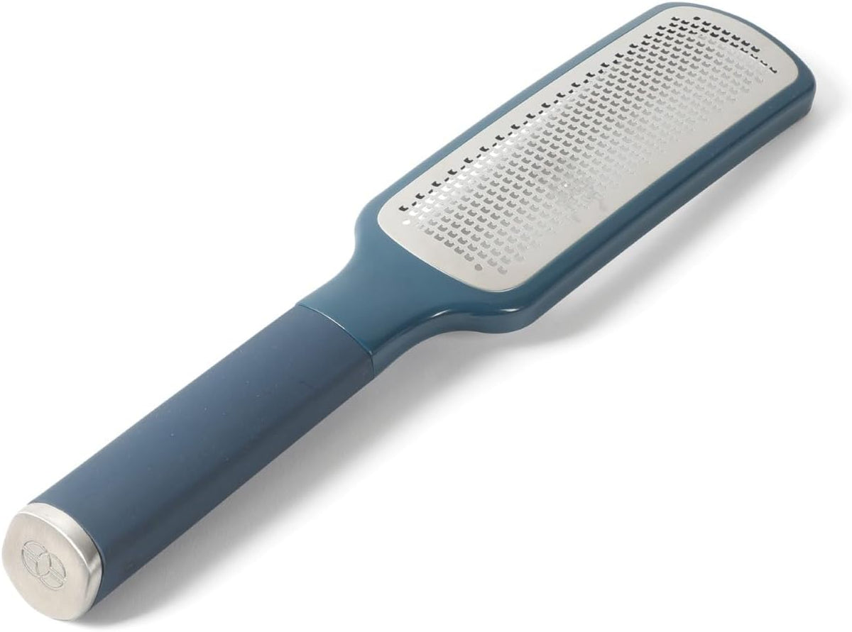 Calphalon Edge Lemon Zester, Stainless Steel Fine Citrus Grater for Lemon, Garlic & Ginger, Handheld Kitchen Zester with Protective Cover & Ergonomic Handle, Taupe
