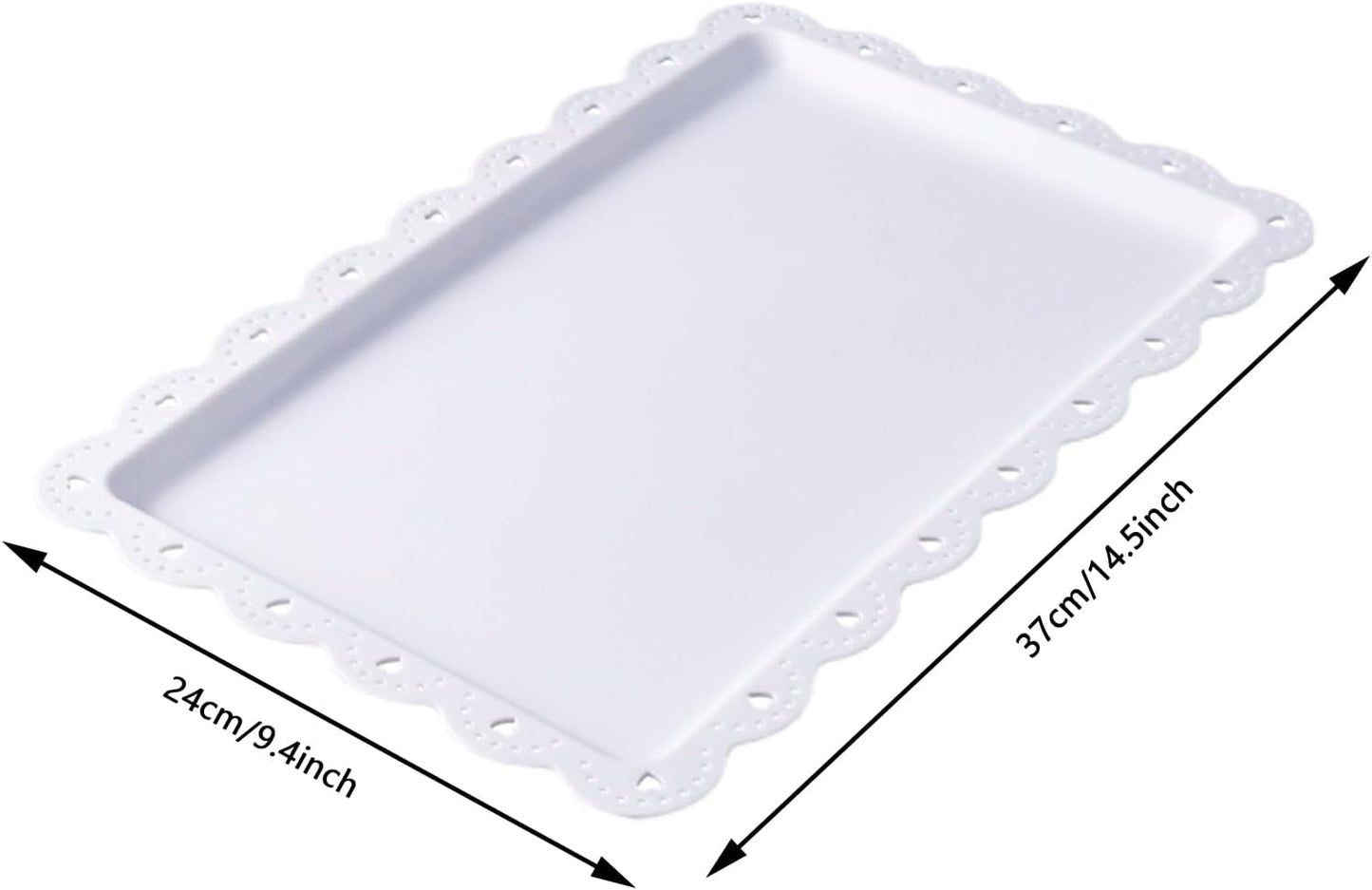 Set of 6 Plastic Serving Trays Food Tray - 14" x 9" Rectangle Serving Platter for Party Cafeteria Kitchen Restaurant , Small Flat Trays for Dessert Fruit Cookie Snack (6, White)